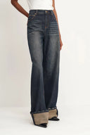 Paz Contrast Folded Cuff Washed Cuffed Jeans