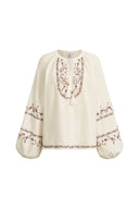 Brioche Bluse mit Perlen, Quasten und Stickerei aus gekrepptem Baumwollstoff