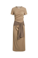 Isla Grey Ruched Tie Front T-Shirt Dress