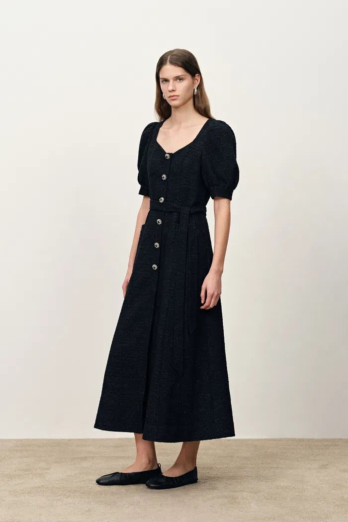 Sofia Puffy Sleeves Maxi Dress in Lightweight Tweed Blend