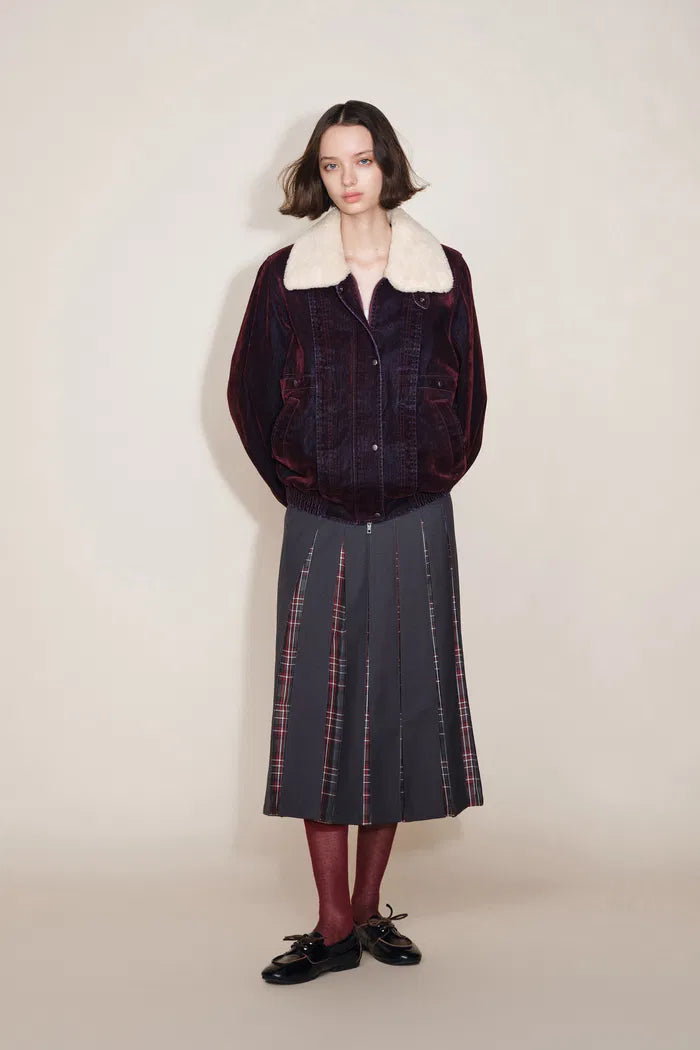 Veronica  Faux Fur Collar Quilted Jacket in Flocked Denim