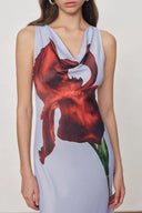 Cersei Iris Print Cowl Neck Sleeveless Dress in Soft Satin