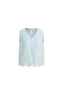 Yori Floral Embroidery V Neck Sleeveless Top in Linen Blend
