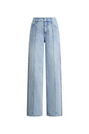 Calli Studded Beading Panel Straight Jeans in in Cotton Denim