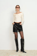 Lyra Reversible Bow Off Shoulder Knit Top