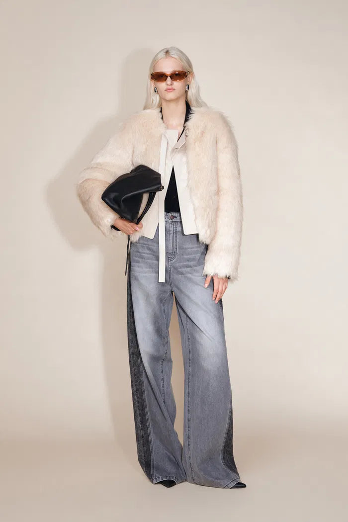 Beryl Round Collar Short Coat in Faux Fox Fur