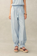 Hazel Boho Embroidery Jacquard Halterneck Sleeveless Top and Pants Set in Cotton