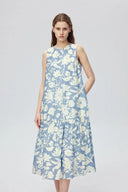 Vestido sin mangas estampado flora Sky en popelina de algodón