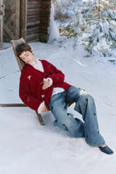 Cardigan Erica à col en V avec poney perlé en maille mélange laine mohair