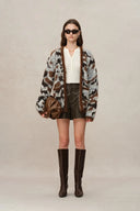 Fera Leopard Jacquard Cardigan in Kid Mohair-Wool Blend Knit