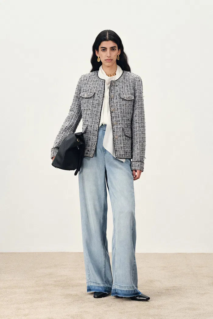 Deauville Hand Woven Trim Crew Neck Tweed Jacket in French Bouclé