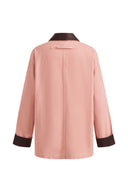 Telmo Dusty Pink Leather Collar Patch Pocket Jacket in Cotton Denim