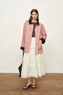 Telmo Dusty Pink Leather Collar Patch Pocket Jacket in Cotton Denim