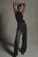 Star Hand Beaded Rose Embellishment Straight Leg Jeans in Beaded Cotton Denim