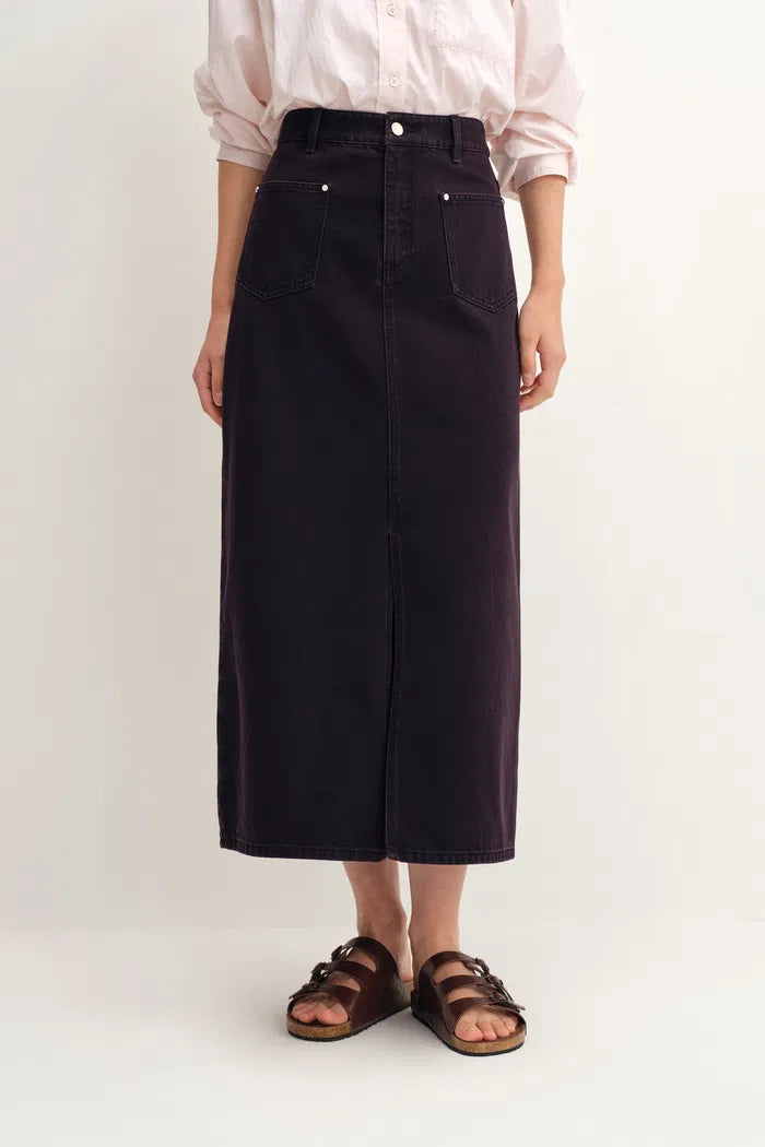 Clo Black Reddish Skirt in Cotton Denim