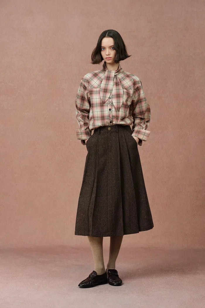 Camber A-Line Midi Wool Skirt in Coarse Merino Wool Tweed