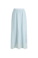 Yori Floral Cutwork Embroidery A Line Maxi Skirt in Linen Blend
