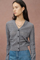 Cardigan Corto de Cuello en V Faye Hecho a Mano en Crochet en Punto de Merino-Cashmere