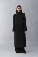 Artemise Long Wool Coat in Structured Merino Wool Twill