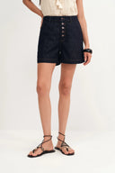 Perla Crocheted Pocket Shorts in Raw Denim