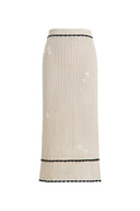 Palma Hand Embroidered Daisy Applique Crochet Skirt in Cotton Linen Blend