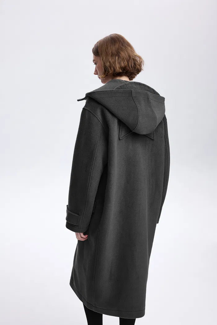 Nara Hand-Finished Horn Button Coat in Wool Melton – fbrq.com Nara Hand-Finished Horn Button Coat in Wool Melton – fbrq.com