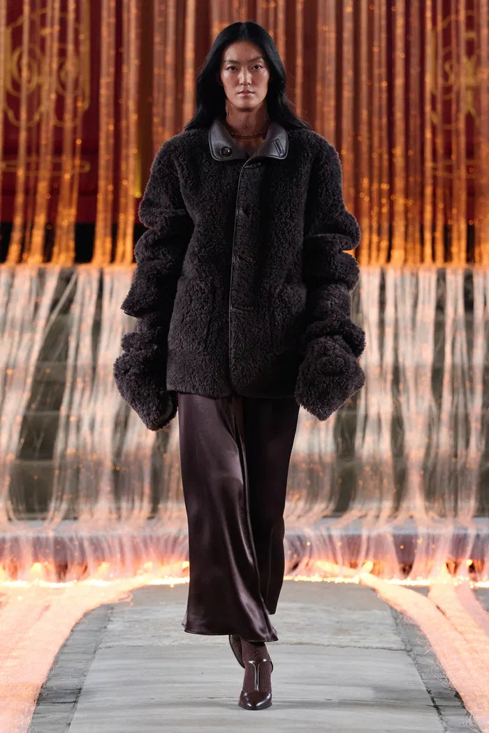 Lene Reversible Faux Fur and Leather Jacket in Merino Wool Teddy