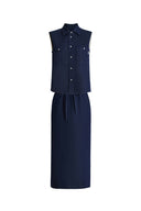 Top ligero sin mangas Giulia y falda midi en mezclilla de lino y algodón