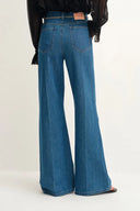 Elly Belted Teal Flared Jeans in Cotton Denim