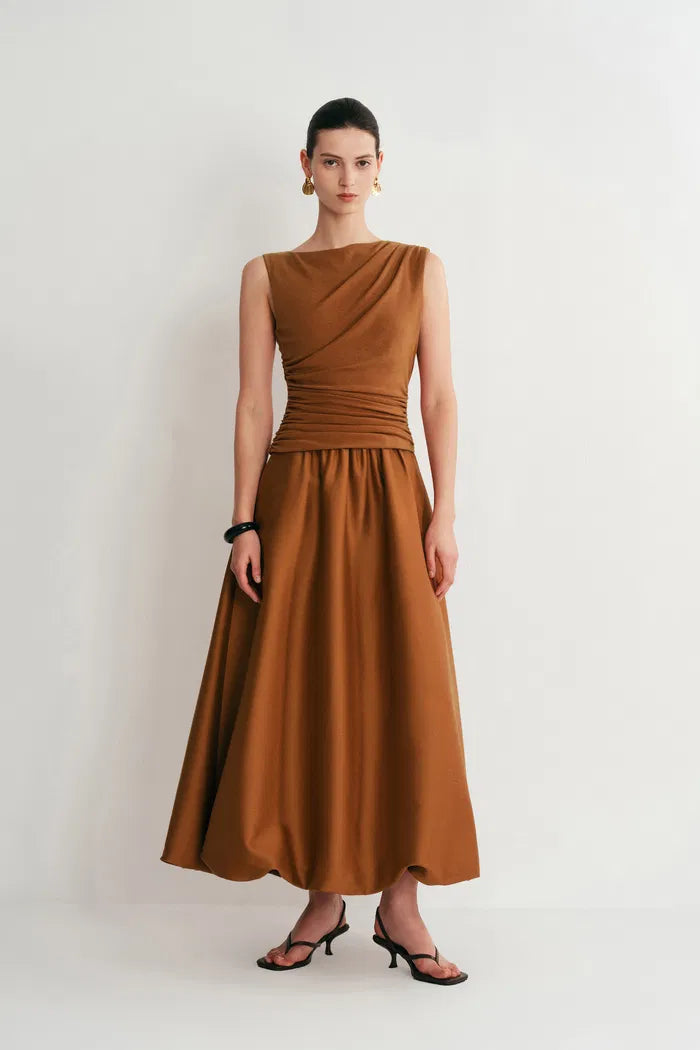 Cindy Bubble Dress in Tencel Merino Knit and Silk Wool Satin
