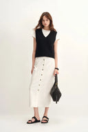 Winnie V Neck Sleeveless Top in Merino Wool Cable Knit