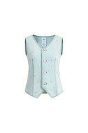 Jean Handwork Bead Denim Vest Top in Cotton Denim