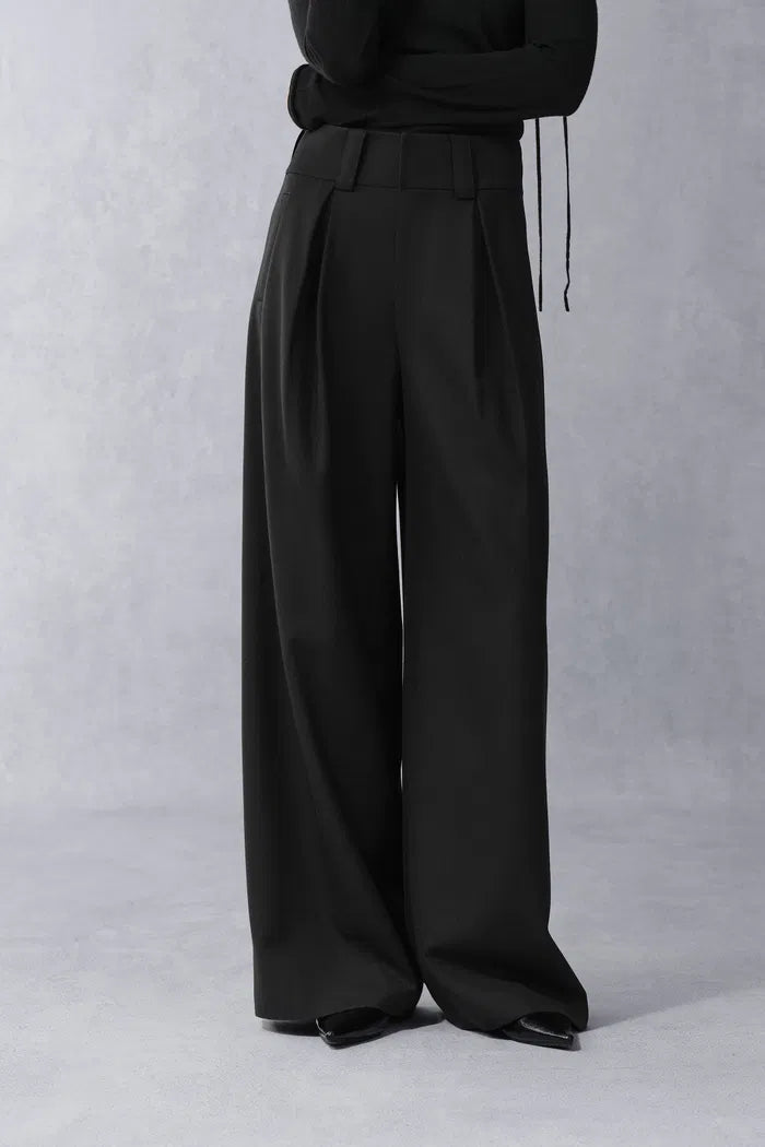 Livie Wide Waistband Straight Leg Pants in Fine Wool Blend