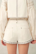 Charlie Boho Mother of Pearl Studded Side Tassel Tie Vest Top and Shorts Set in Cotton Denim