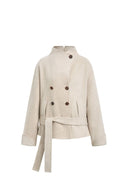 Asa Belted Low Waist Cropped Coat in Wool Blend