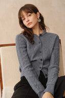 Jinji Grey Lace Trim Light Short Cardigan in Wool Cable Knit