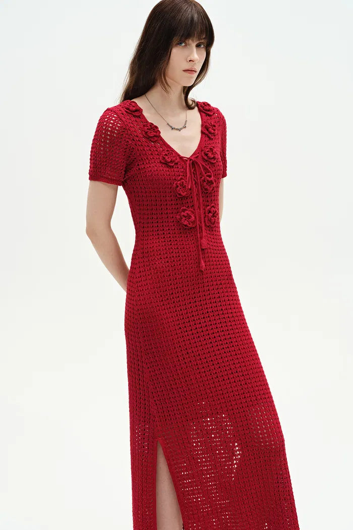 Golf Floral Crocheted Knit Dress in Hemp Cotton Knit M Golf Floral Crocheted Knit Dress in Hemp Cotton Knit M