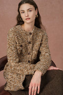 Sade Dotted Longer Sleeve Cardigan in Wool Bouclé Yarn Knit