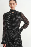 polka dot chiffon dress White Belt Dress,polka Dots Summer Dress,long Flowy Chiffon Dress,vintage Dress,women Chiffon this maxi features a dipped waistline and a sheer bodice that subtly highlights the waist for a flattering Chiffon Polka Dot Short Sleeve