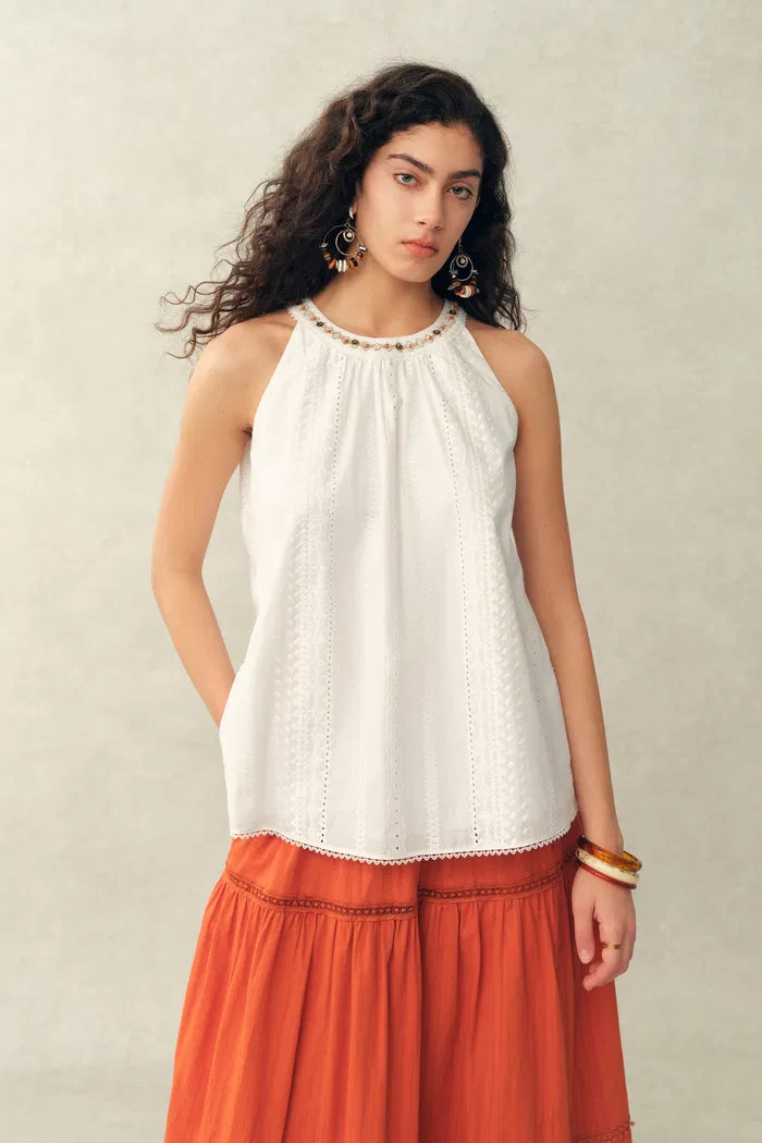 Hazel Halter Neck Sleeveless Top and Pants Matching Set in Cotton