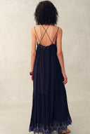 Bailey Boho Embroidered Cross Back Straps Sleeveless Dress in Crinkled Georgette