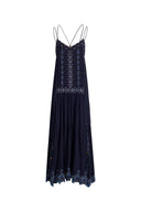Bailey Boho Embroidered Cross Back Straps Sleeveless Dress in Crinkled Georgette