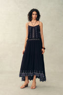 Bailey Boho Embroidered Cross Back Straps Sleeveless Dress in Crinkled Georgette