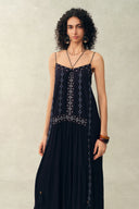 Bailey Boho Embroidered Cross Back Straps Sleeveless Dress in Crinkled Georgette