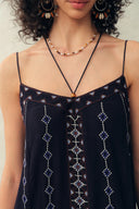 Bailey Boho Embroidered Cross Back Straps Sleeveless Dress in Crinkled Georgette