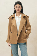 Barry Belted Short Trench Coat in Faux Suede