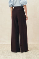 Barry Burgundy Belted Wide Leg Pants in Wool Blend