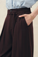Barry Burgundy Belted Wide Leg Pants in Wool Blend