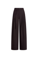 Barry Burgundy Belted Wide Leg Pants in Wool Blend