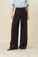 Barry Burgundy Belted Wide Leg Pants in Wool Blend